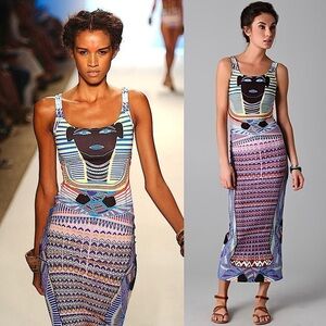 MARA HOFFMAN Egyptian Graphic Print Sleeveless Open Back Sheath Maxi Dress S‎